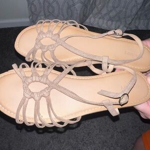 Tan Woven Sandals with Adjustable Ankle Strap